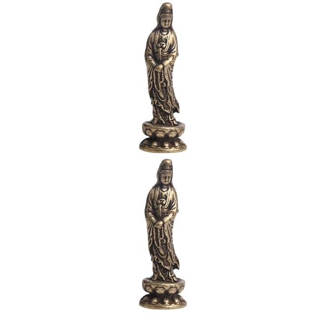 2 Count Bronze Buddha Statue Ornament Kwan Figurine Guan Accessories