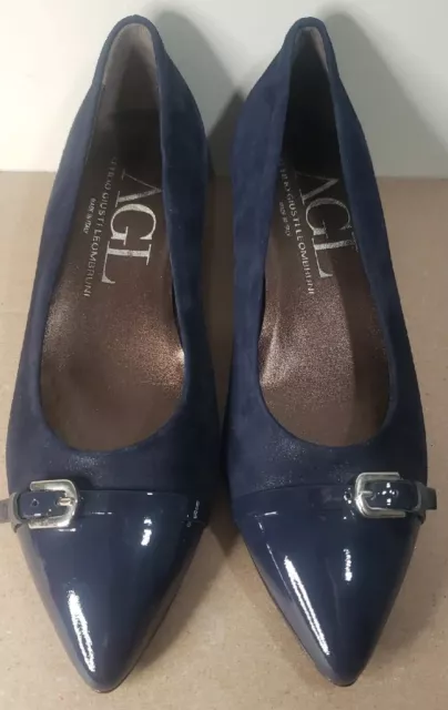 AGL Attilio Giusti Leombruni Navy Suede Patent Leather Pointed Toe Heels Size 9
