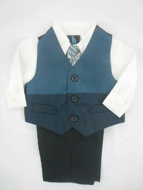 Infant Boys Young Kings by Steve Harvey $45 Teal 4PC Vest Suit Sizes 3/6M & 6/9M