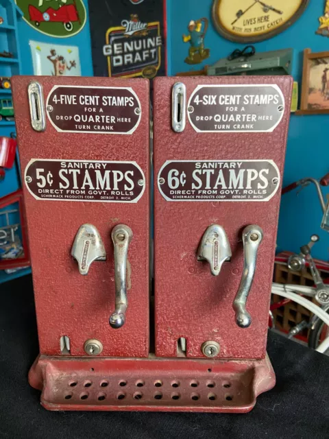Vintage Schermack 5 & 6 cent  Postage Stamp Vending Machine Double Machine