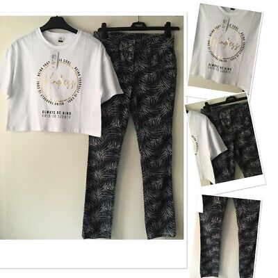 Next girls fashion patterned chino jeans exc & new tags river island top 11-12 y