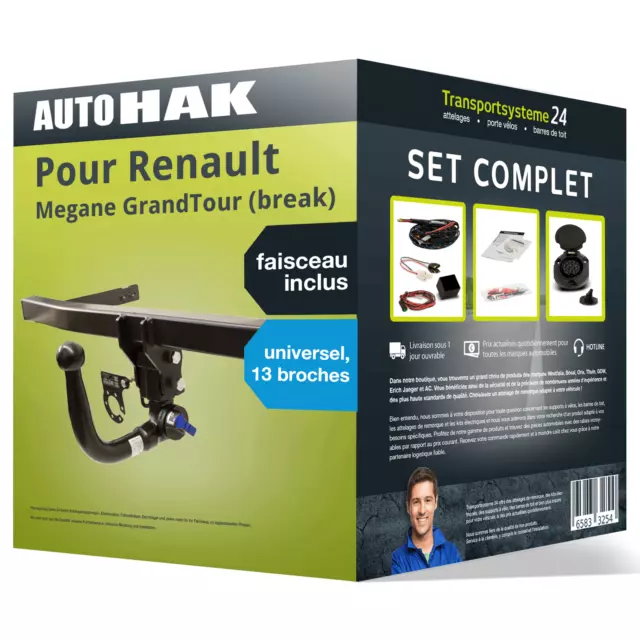 Attelage pour Renault Megane break 08-12 Amovible Auto Hak + Faisceau u. 13 br.