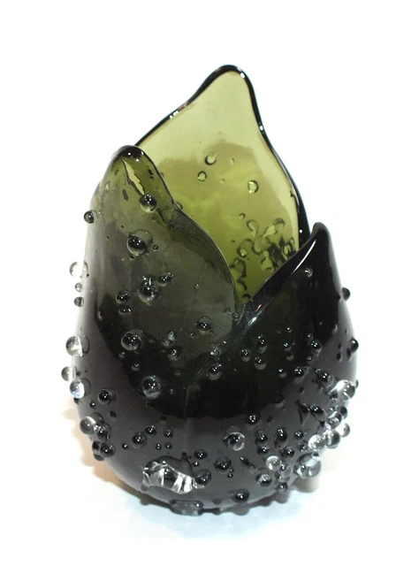 Vintage Partylite Glass Candle Holder Green Leaf Votive Holder Dew Drops Hobnail