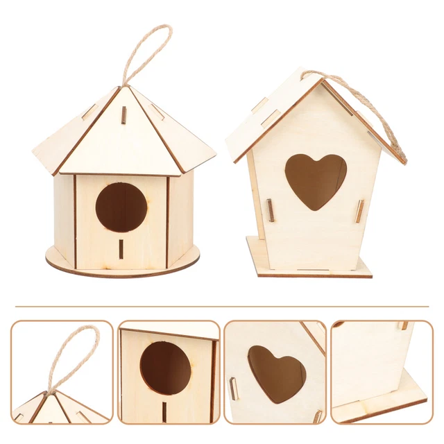 2 Pcs Paint Your Birdhouse Unpainted Wooden Birdhouses Large