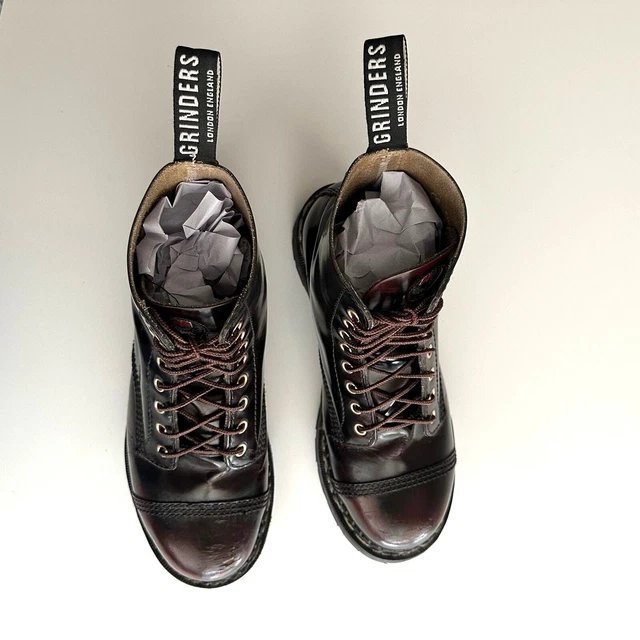 GRINDERS LONDON MADE in UK Baron Steel Toe 8 Hole Combat Burgundy Boot