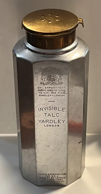 Vtg Invisible Talc for Me  by Yardley of London England Silver Tin Shaker Bottle