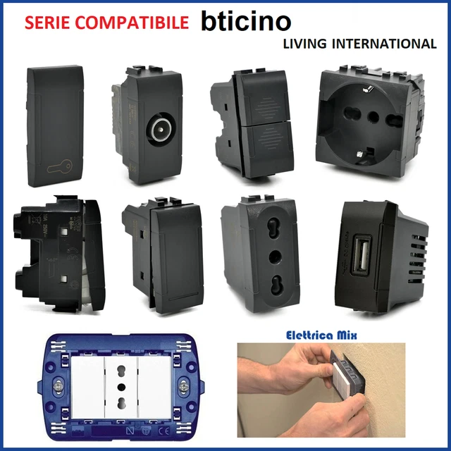 Presa Schuko 2P+T 16A Nero Compatibile Bticino Living - Foto 13