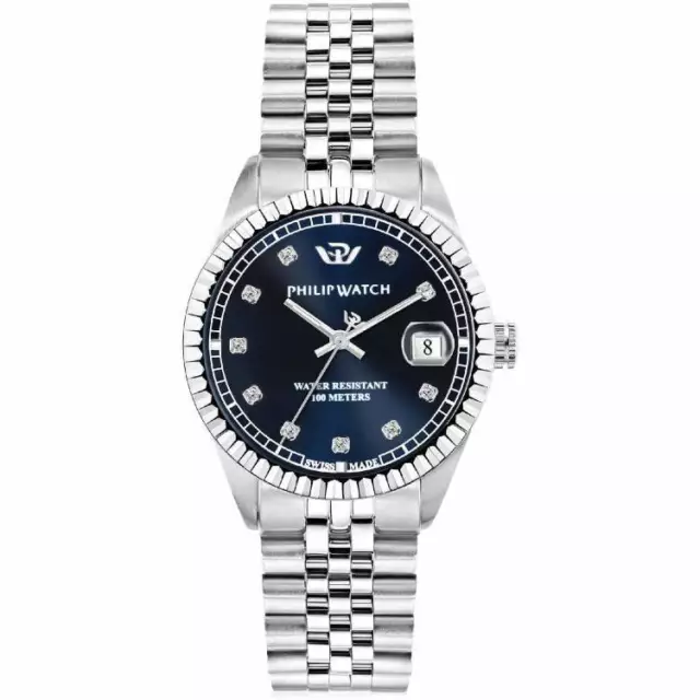 Philip Watch Caribe Orologio Donna R8253597604 Argento e Blu e Diamanti 35mm