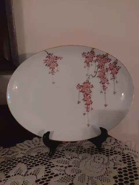 VTG KOSHIDA JAPAN HAND PAINTED 12" PLATTER with GOLD VINE and APPLE BLOSSOMS