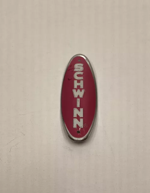 Vintage Schwinn Head Badge, Pink w White Letters Vintage Schwinn Head Badge, Pink w White Letters