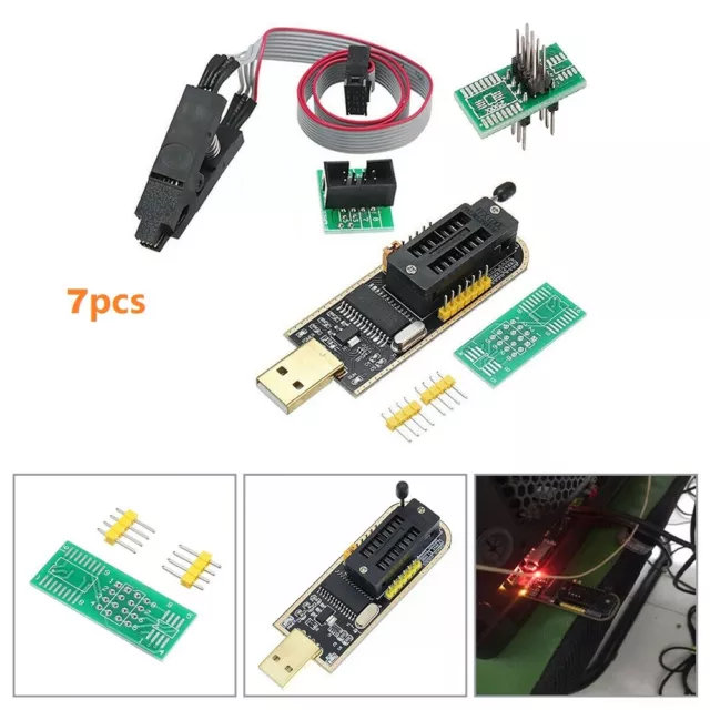 USB CH341A 24 25 Series EEPROM Flash Programmer Module +SOIC8 SOP8 Test Clip AU 2