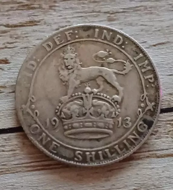 King George V 1913 Antique One Shilling Silver Coin Old British UK