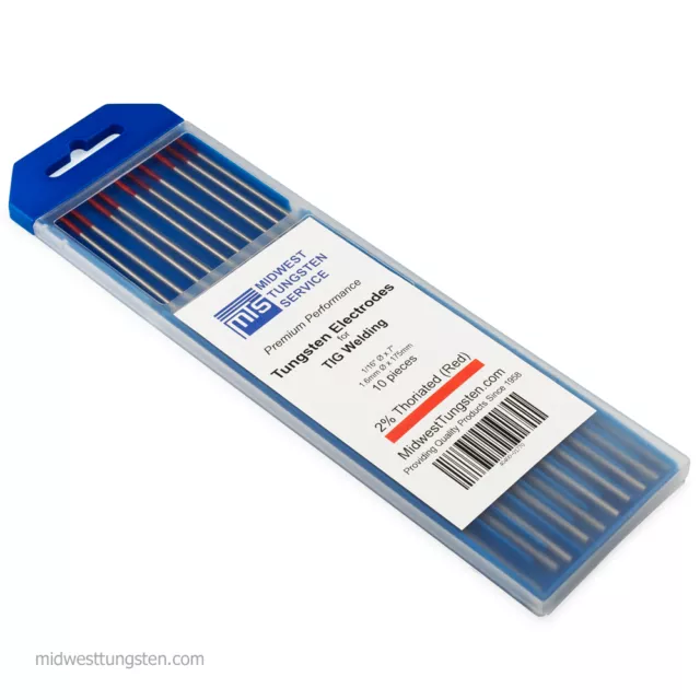 200 PCS (20 Packs) TIG Welding Tungsten Electrodes 2%Thoriated 1/16” x 7” Red