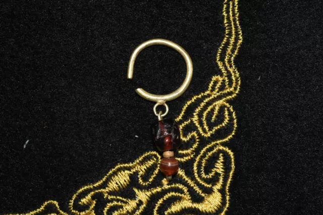 Genuine Ancient Roman Solid Gold Earring with Garnet Bead C. 1st-2nd Century AD 3