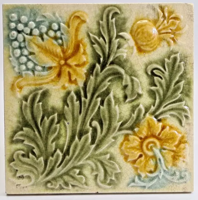 Antique Fireplace Majolica Tile Thistle Design By T & R Boote Ltd C1900