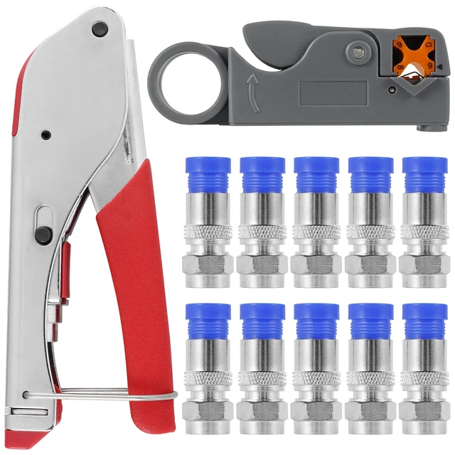 RG6 RG59 Coaxial Cable Crimper Tool Kit Coax Compression Fittings Wire Stripper☊ RG6 RG59 Coaxial Cable Crimper Tool Kit Coax Compression Fittings Wire Stripper☊
