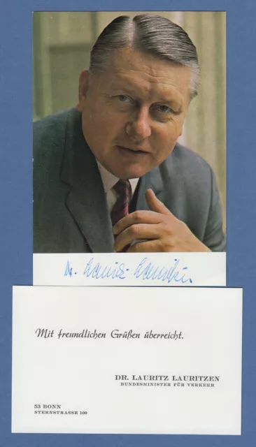 Dr. Lauritz Lauritzen Bundesminister für Verkehr original-Autogramm auf Foto