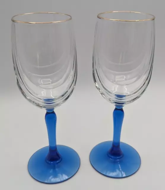 Libbey Cobalt Crystal Blue Water Glass Goblet Wine Tasting Blue Stem - Set Of 2