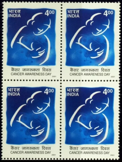 Inde 2001 Tampon Cancer Jour Bloc De 4 .mnh