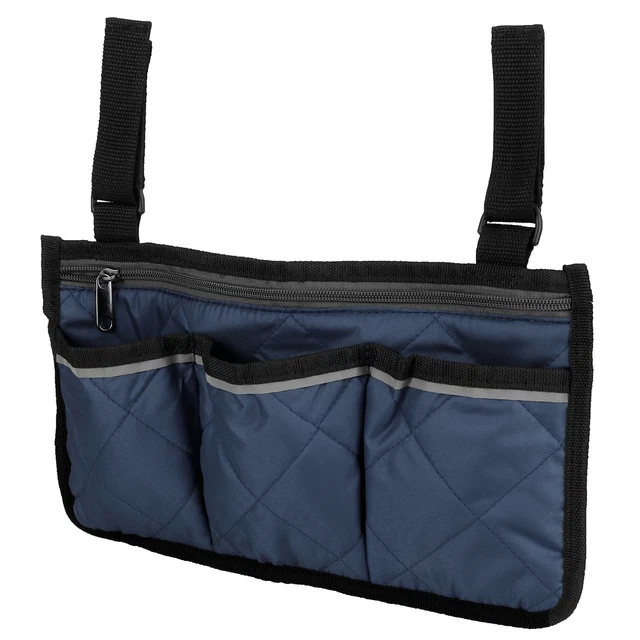 (Azul marino) Bolso colgante lateral multifuncional para silla de ruedas almacenamiento silla de oficina Reino Unido