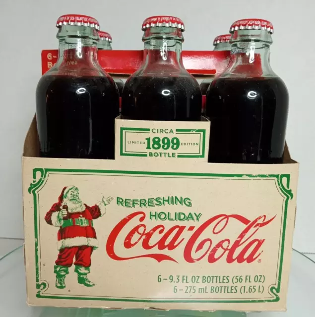 Coca Cola Christmas 6 Pack Full Bottles Vintage Theme Holiday Coke Collectibles