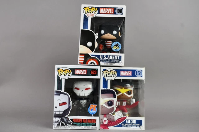 Funko Pop Marvel Lot Of 3 US Agent 108 Punisher War Machine 623 Falcon 151