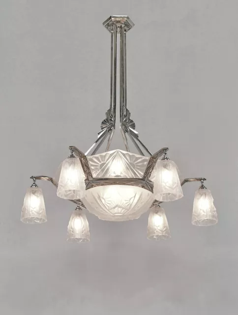 H. MOUYNET & DEGUÉ : FRENCH 1930 ART DECO CHANDELIER         . muller era France 2