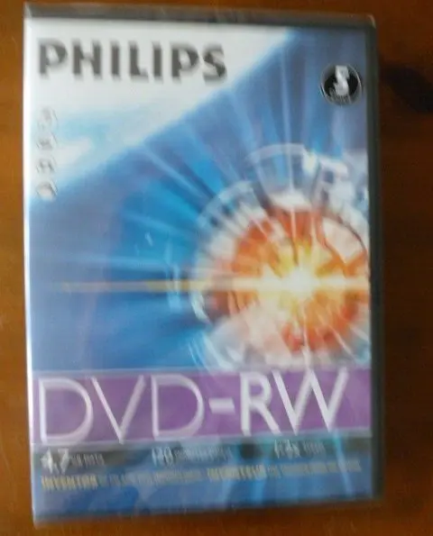 Sealed Pack Of 5 Philips Dvd-Rw Rewritable Blank Discs