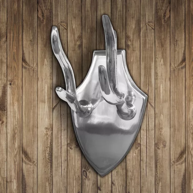 Kleiderhaken Hirsch-Geweih aus poliertem Aluminium 23x14cm Wanddeko Wandhaken