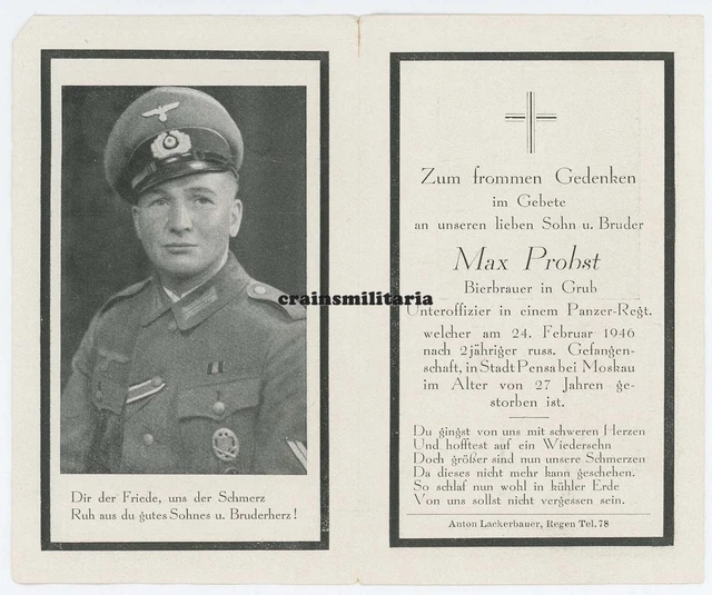 Orig. Sterbebild Brüder + HEIDELBERG 1945 und PENSA b. Moskau Russland 1946