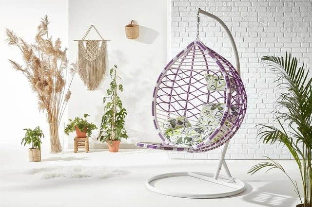 Hängendes Ei-Stuhl Hellcreme 104 x 100 x 191 cm Poly-Rattan