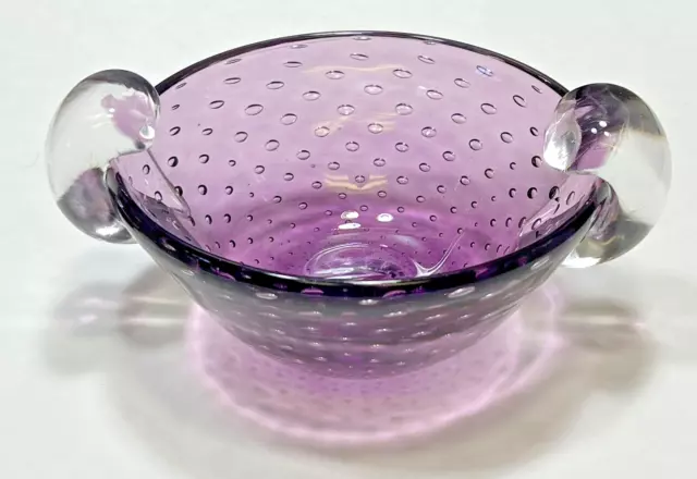 Vtg Pairpoint Amethyst Purple Controlled Bubble Applied Handles Art Glass Bowl