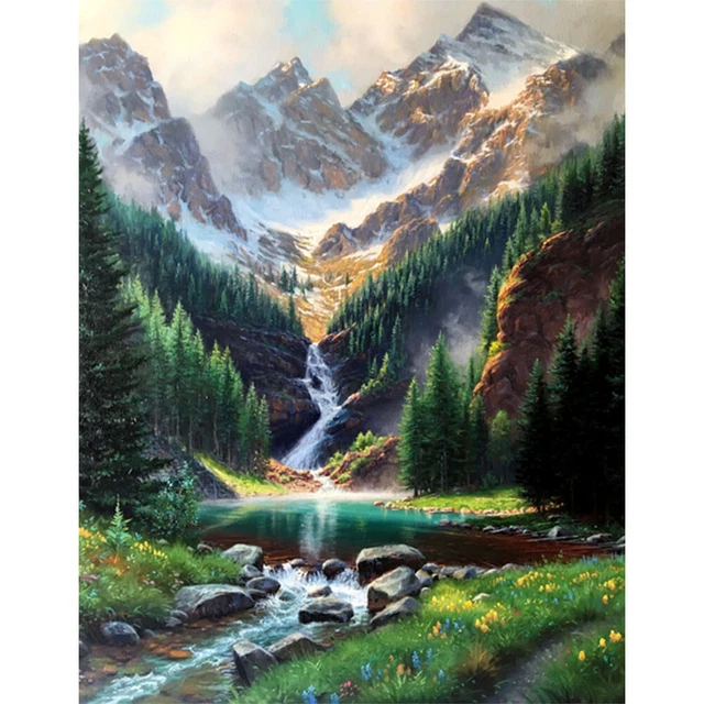 Kit de pintura por números hágalo usted mismo montañas de nieve lona arte óleo imagen decoración del hogar HY#