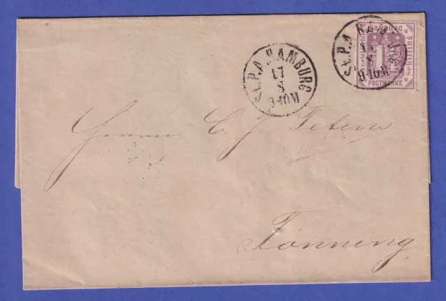 Hamburg 1 1/4 Schilling Mi.-Nr. 20 a  O ST. PA. HAMBURG auf Brief 1866