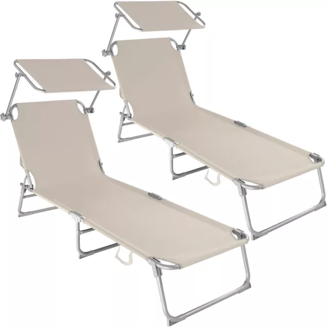 2 x Chaise longue de jardin pliante transat bain + pare soleil noir