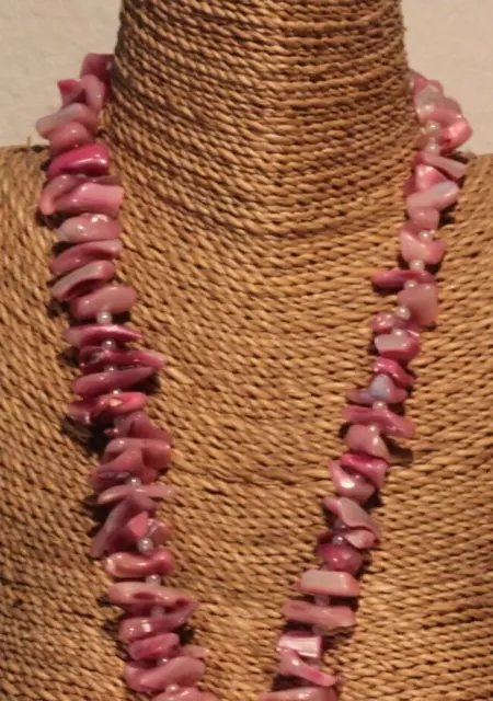 Antik Vintage Halskette Perlmutt Splitterkette Rosa