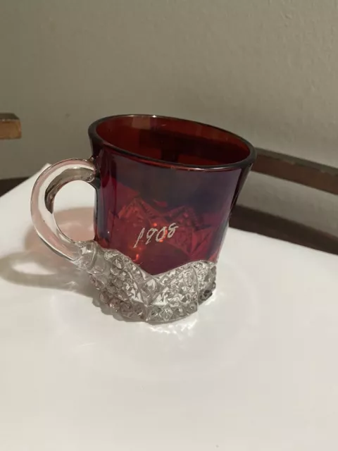 Antique 1908 Ruby Red Souvenir Glass. Etched Alfred.