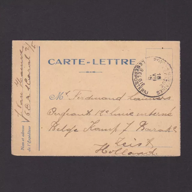 BELGIUM 1915, Card-letter to Holland, Fieldpost