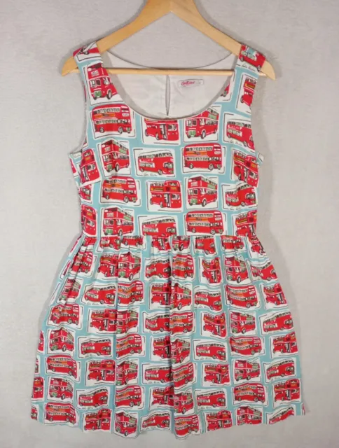 Cath Kidston Dress Ladies London Bus Busses Red 100% Cotton Size 12 Lined Cute!