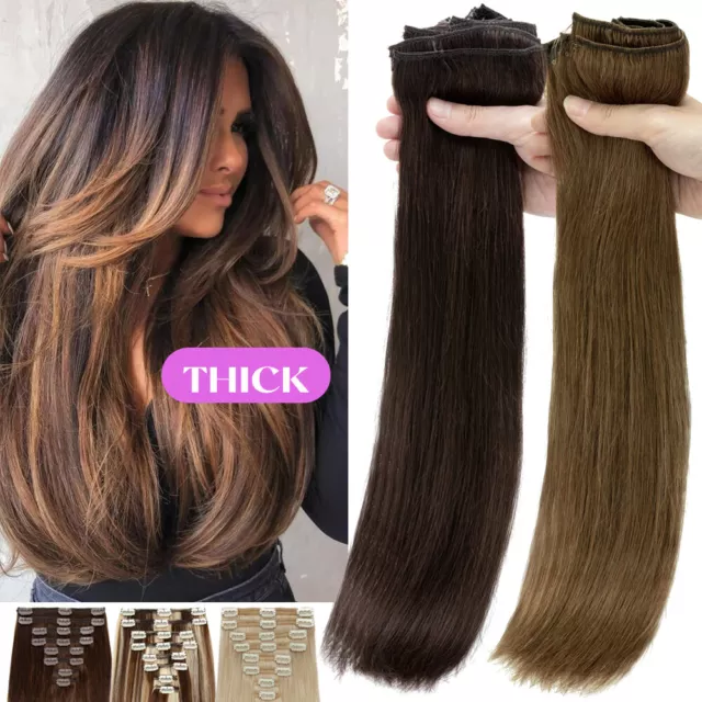 Clip in Hair Extensions Thick Double Weft Remy Human Hair Extensions FULL HEAD A