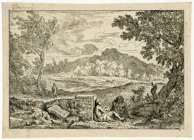 Rare Antique Master Print-ITALIANATE PASTORAL LANDSCAPE -Genoels-1684