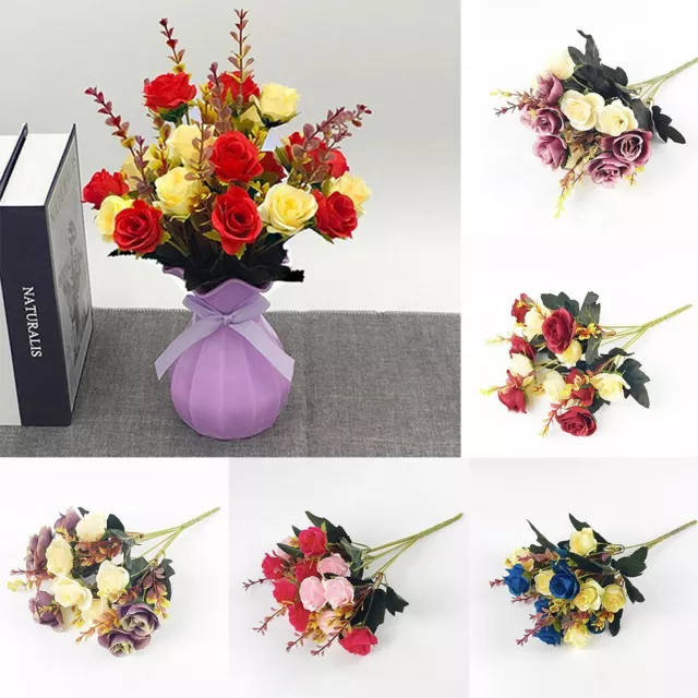 Bouquet vibrant 12 têtes de fleur de rose artificielle pour décoration de mari