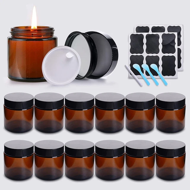 12 Pack 4Oz Amber Glass Jars with Lids,Cosmetic Containers with Metal and Plasti
