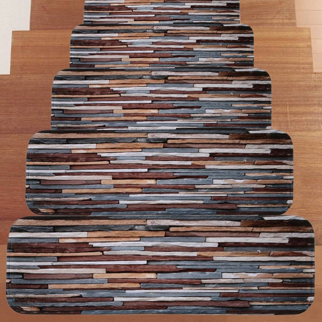 5pcs Non-slip Stair Carpet Treads Washable Stair Tread Mat with Adhesive Tape