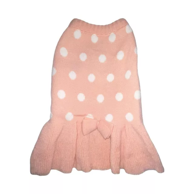 NWT Top Paw Pink Polka Dot Ruffled Skirt Bow Pullover Sweater Dress Dog L