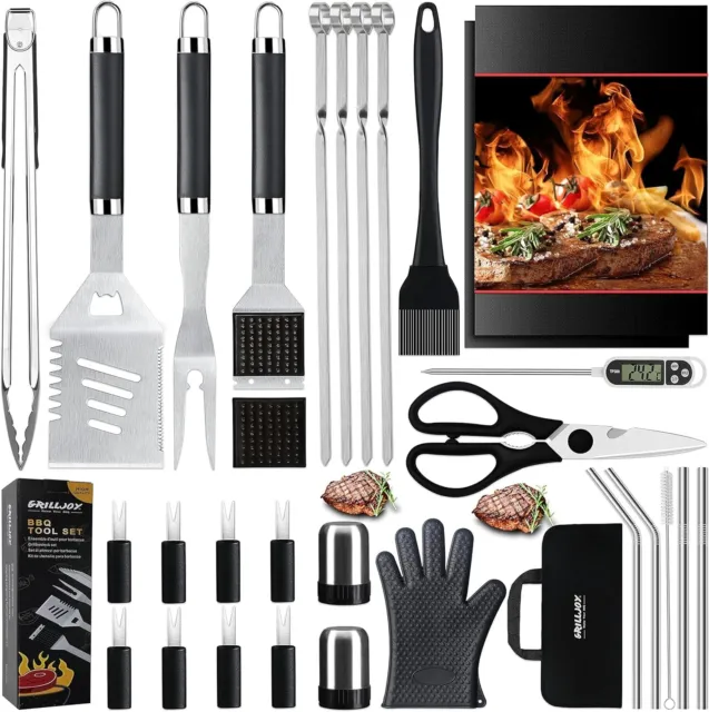 Grilljoy 31PC Heavy Duty BBQ Accessory Tool Set in Bag--Black--Clearance Sale