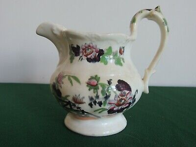 1840s Antique English Gaudy Porcelain Handpainted Staffordshire Jug Pitcher