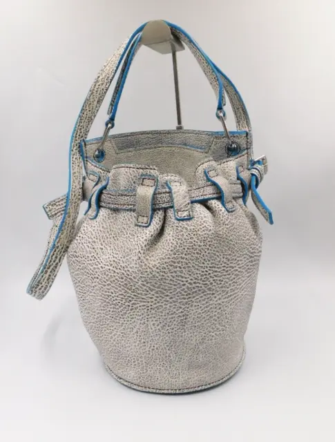 Alexander Wang Diego Bucket Gray Vulcano Blue Leather Crossbody Studded Bag NWOT