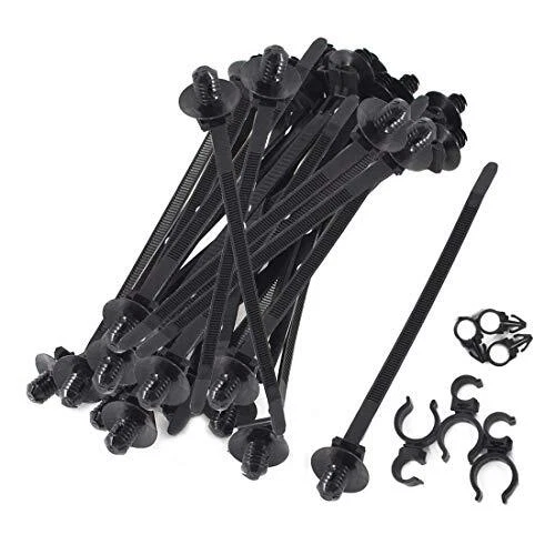S SYDIEN 50Pcs Black Fir Tree Nylon Push Mount Cable Zip Tie 8.3x0.18