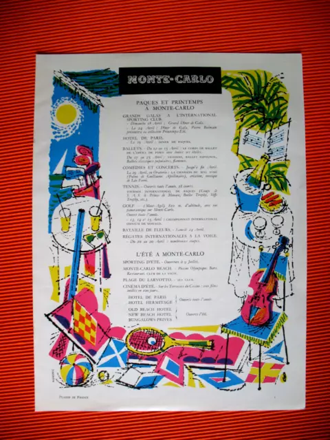 Publicite De Presse Monte Carlo Tourisme Programme Paques Et Printemps Ad 1954
